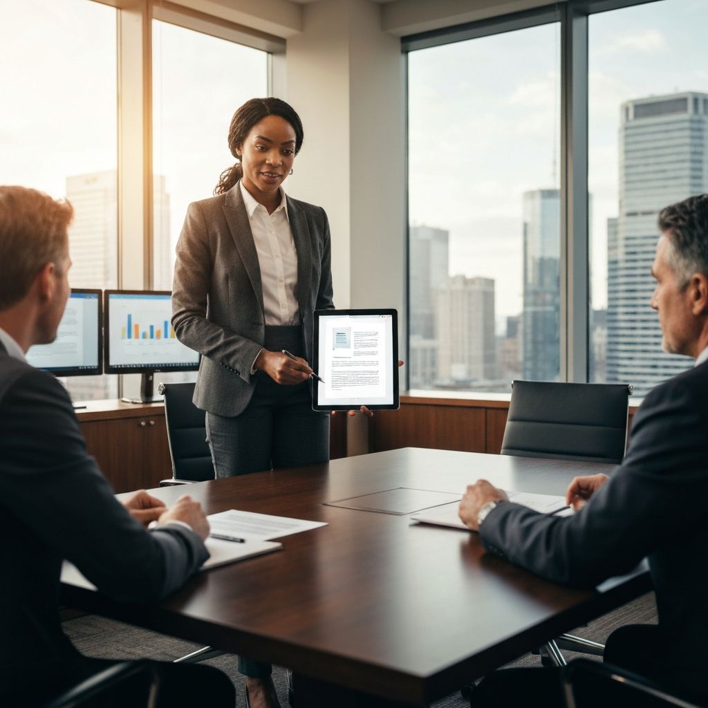 Financial professional with digital signing tablet