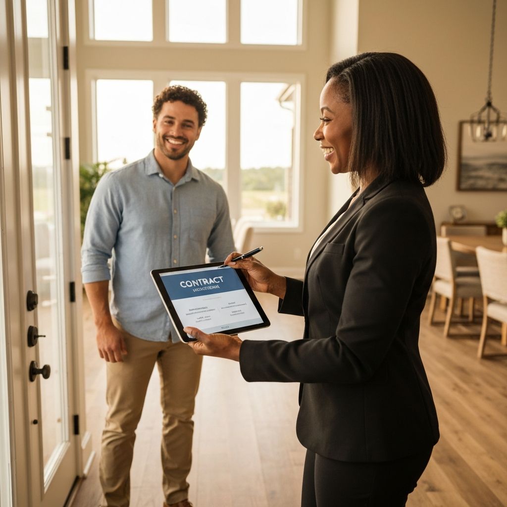 Real estate professional with digital signing tablet